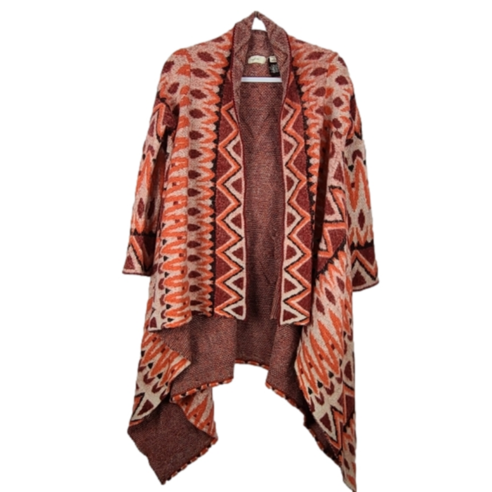 Sleeping in Snow Anthro Aztec waterfall open oversized cardigan, Sz S [PTP 19"]